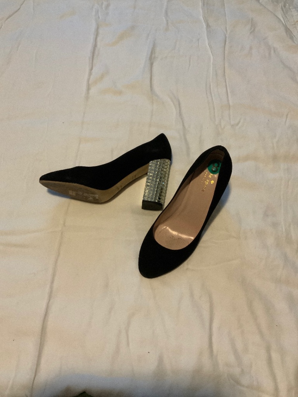 Kate Spade black suede silver heels 8